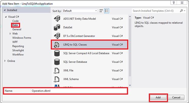 Create LINQ to SQL Classes